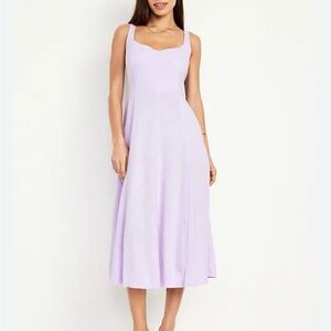 ld Navy Linen Blend Lilac Fit and Flare Midi Dress Women’s Small